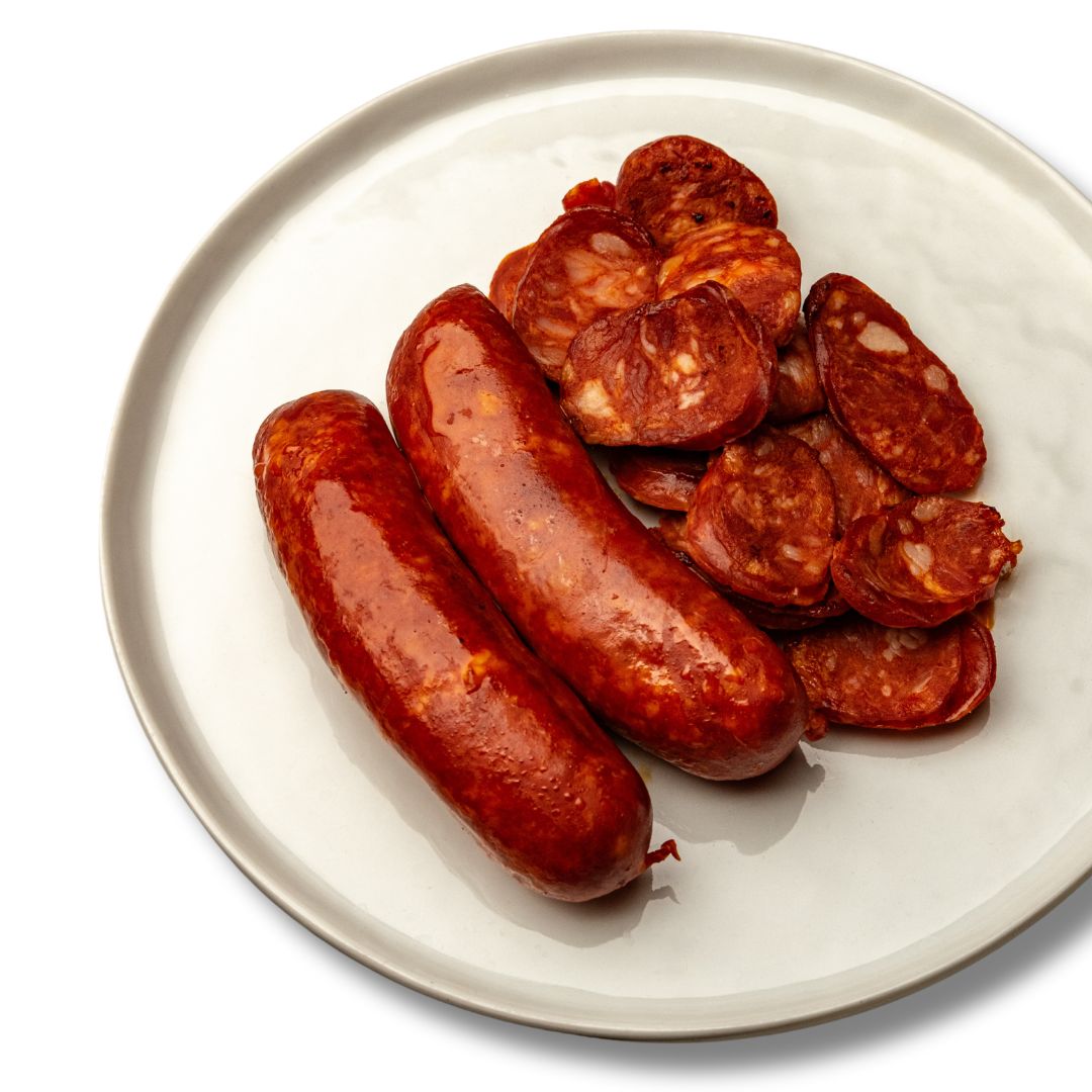 “DESPAÑA Traditional Spanish Chorizo – gluten-free, fully cooked pork sausage made with smoked paprika and garlic, vacuum-sealed for freshness.”