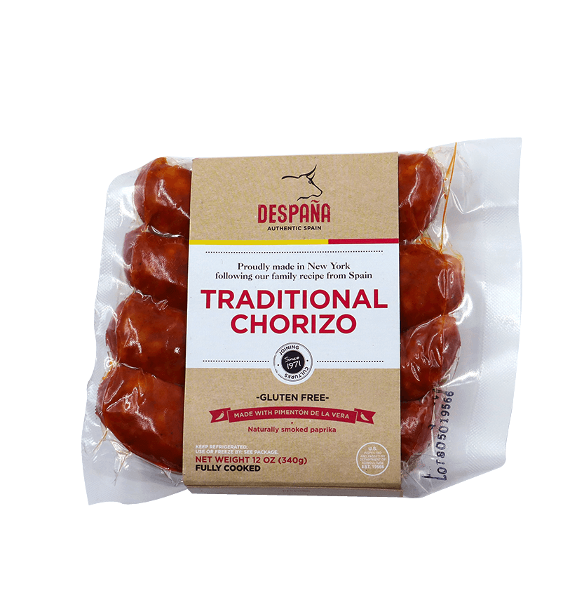 “Pack of DESPAÑA Traditional Spanish Chorizo – gluten-free, fully cooked pork sausage made with smoked paprika and garlic, vacuum-sealed for freshness.”