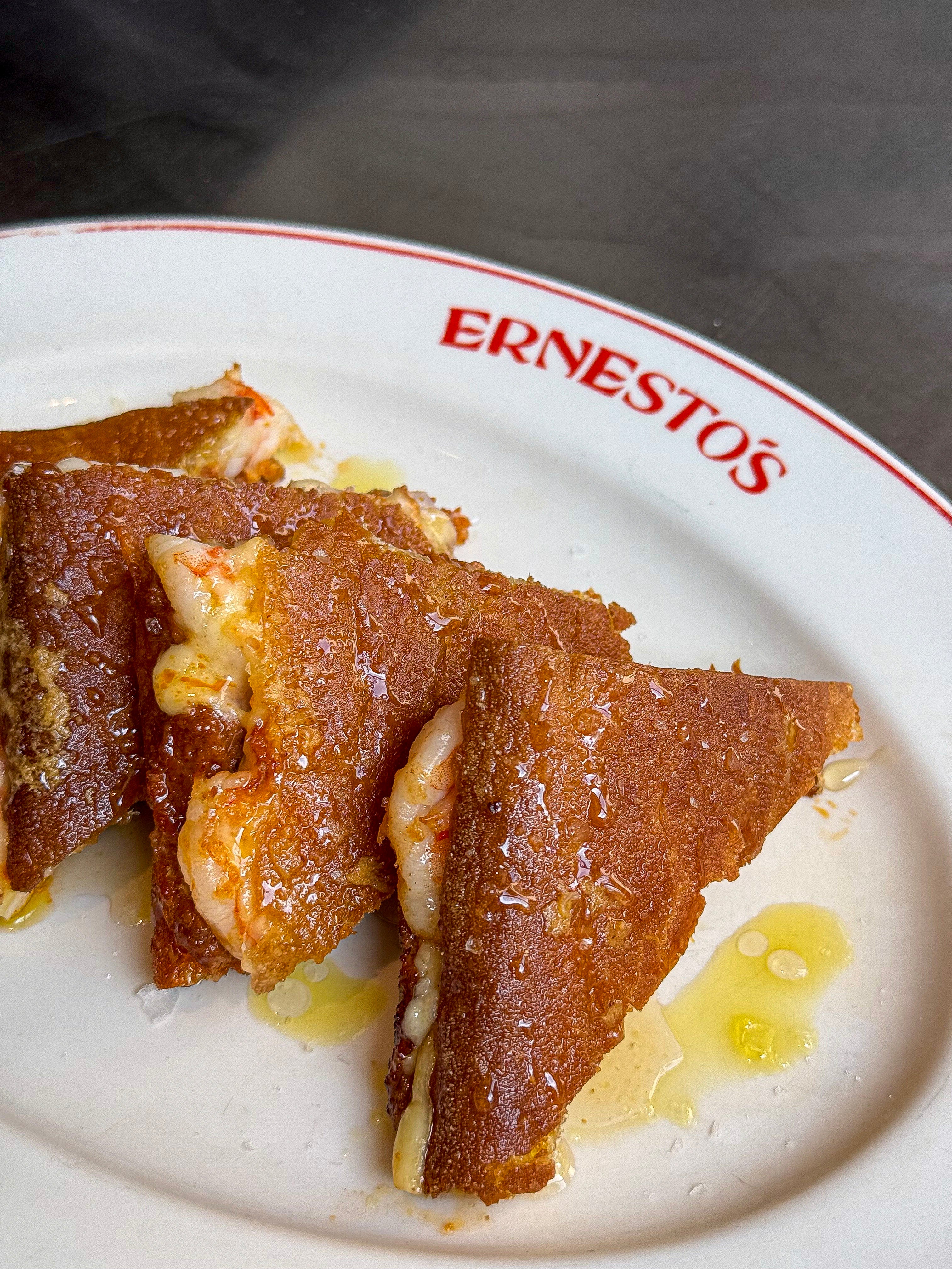 RECIPE: Bikini Hemingway — Spanish Sandwich with Shrimp, Chistorra & Cheese