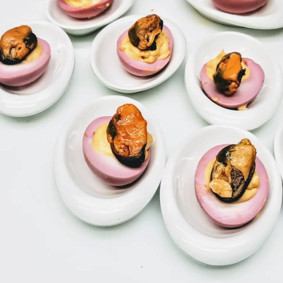 Tin to Table: Deviled Eggs with Pickled Mussels